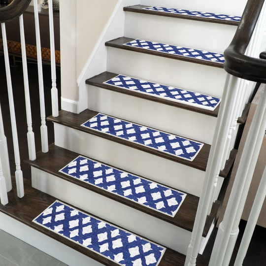 Floral Design Non-Slip Navy Stair Tread