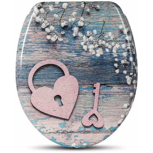 Durable toilet seats Soft Close Hinge Toilet Lid Cover for Family Bathroom Heart Key - Woltu