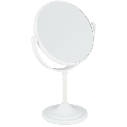 Makeup Mirror, 2x Magnification, Double-Sided, Swivels 360°, Round, Standing, HxWxD: 27.5x18x10.5 cm, White - Relaxdays