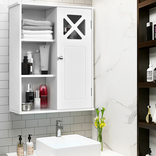 Wall-mounted Bathroom Cabinet 3 Tiers Medicine Storage Organizer with Door