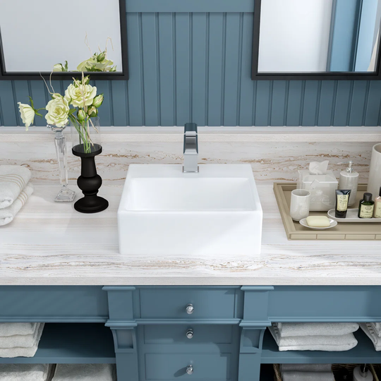14-inch Bathroom Above Counter Vessel Sink,ceramic White Rectangle Art Basin,wash Basin For Small Bathroom