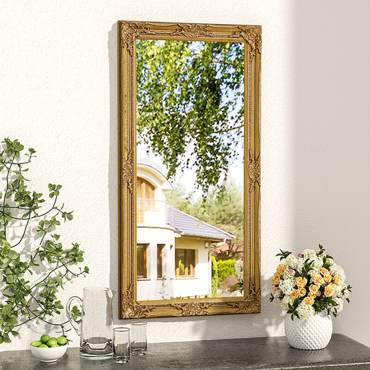 Livingandhome - Gold Rectangular Garden Wall Mount Mirror