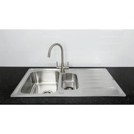 Index Kitchen Sink 1.5 Bowl Reversible Monza Mixer Tap Brushed Finish - Silver - Bristan