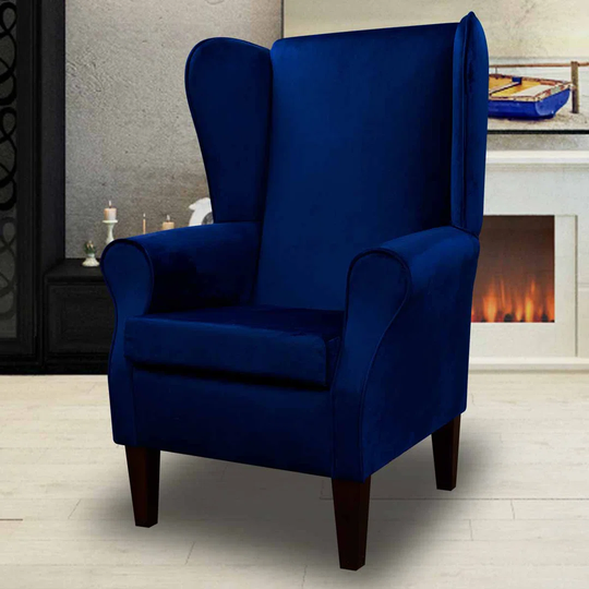 Navy Velvet High Back Armchair