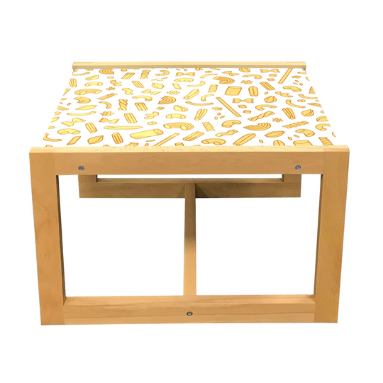 Kitchen Coffee Table, Different Type Of Pasta Shapes Italian Macaroni Penne Spaghetti Cuisine Theme, Acrylic Glass Center Table With Wooden Frame For