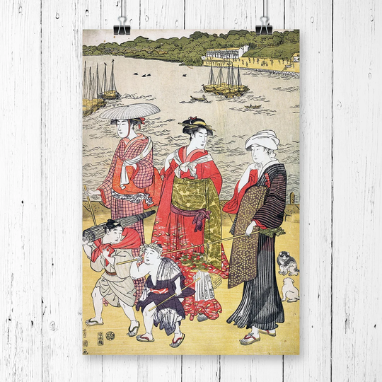 'Japanese Oriental Women at Takanawa Beach' by Utagawa Graphic Art