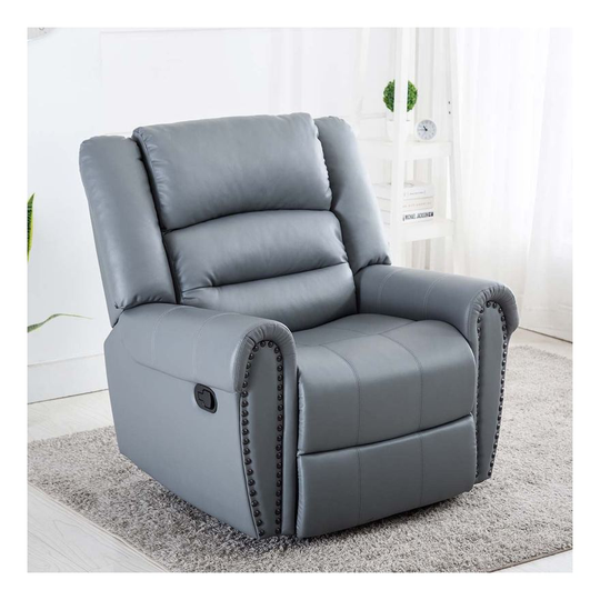 Denver bonded leather recliner armchair stud sofa home lounge reclining chair - grey