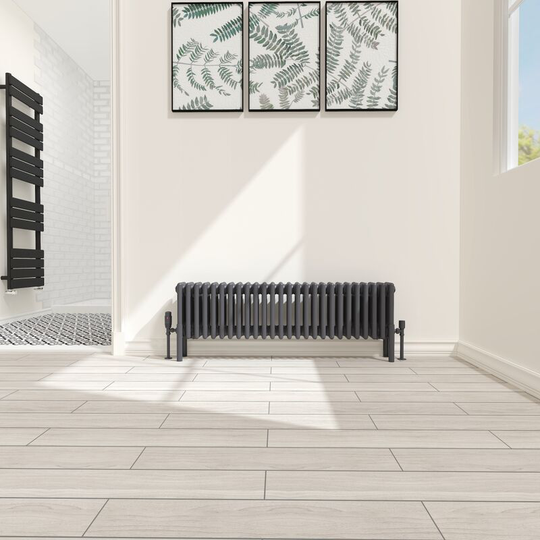NRG - Traditional 4 Column Radiator Cast Iron Style Heating Rads Horizontal Anthracite 300x1190mm