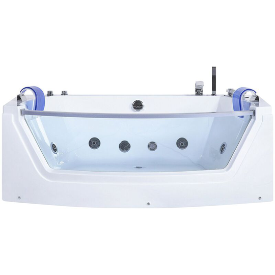 Beliani - Whirlpool Double Ended Bathtub Massage Headrests Clear Glass Panel White Fuerte - White