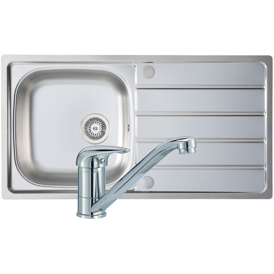 Prima 1.0 Bowl Kitchen Sink with Sink Tap and Waste Kit 965mm l x 500mm w - Stainless Steel - Signature
