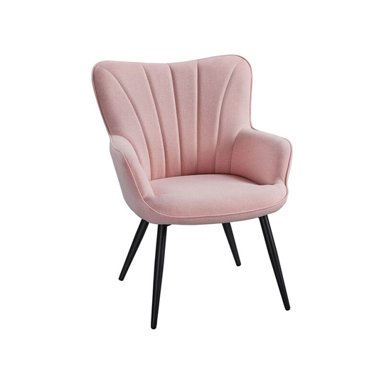 Modern Fabric Accent Chair Scalloped Armchair Sofa Lounge Tub Chair Cushioned Soft Seat with Sturdy Steel Legs for Living Room Bedroom, Pink - pink