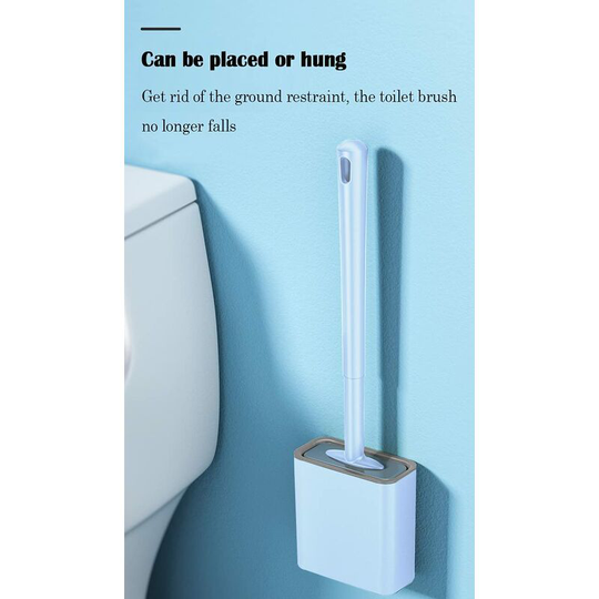 Silicone Toilet Brush Deep Cleaning Silicone Toilet Brush Wall Mount Free Dry Drill (Blue)
