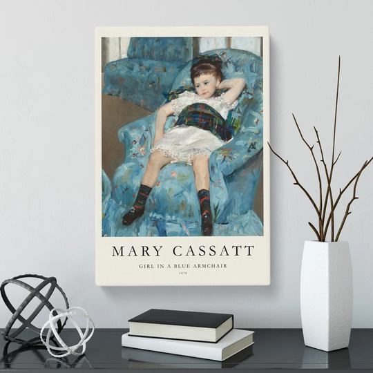 Little Girl in a Blue Armchair by Mary Cassatt - Wrapped Canvas Painting