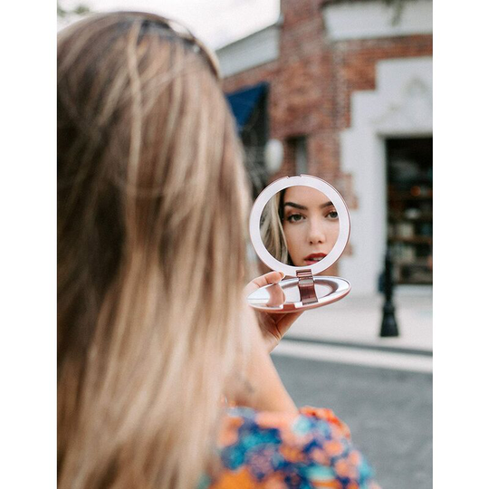 Perlerare - Pocket Lighted Mirror, 1x/10x Magnification - led Handheld Makeup Mirror with Natural Light, 5' Diameter, Compact and Portable for Travel