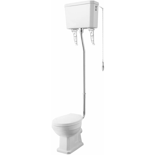 Nuie - Carlton High Level Toilet with Pull Chain Cistern and Flushpipe - Excluding Seat