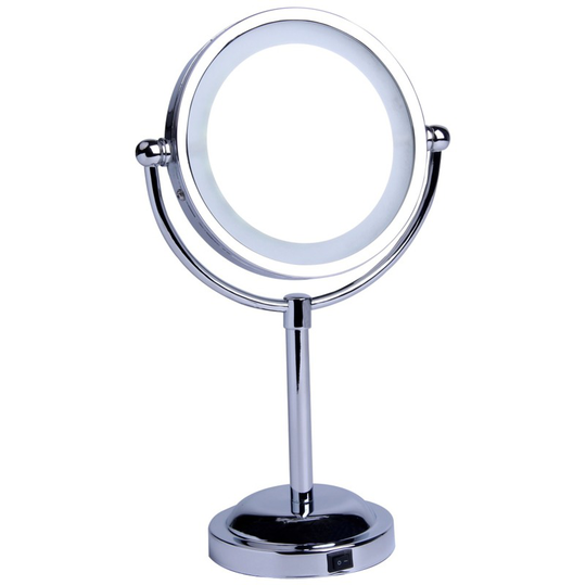 Polished Chrome 190mm Round Illuminated 3x Magnification Swivel Vanity Mirror