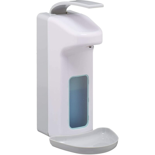 distributor, 1000 ml, drainer, arm lever, disinfectant, soap, wall mounting, hygiene dispenser, white