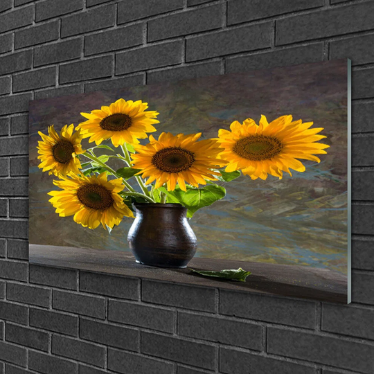Sunflower Flower Vase Floral - Unframed Photograph on Glass