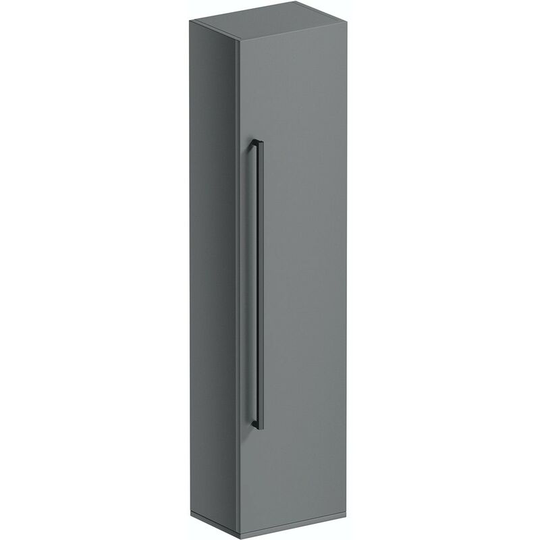 Derwent stone grey tall wall hung cabinet with black handle 1400 x 350mm - Grey - Orchard