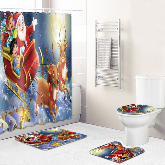 Sunflowergb - Shower Curtain+Bath Mat Set, 4 Piece Toilet Accessory Set, Non-Slip, Shower Curtain+Bath Mat+Contour Mat+Toilet Seat Mat