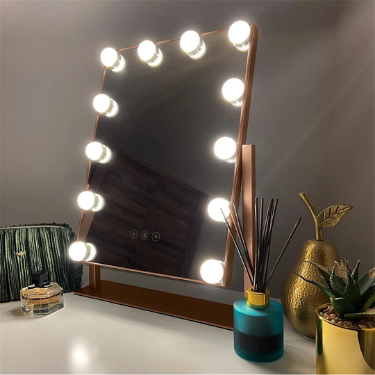 Konen Lighted Metal Framed Freestanding Dresser Mirror in Brown