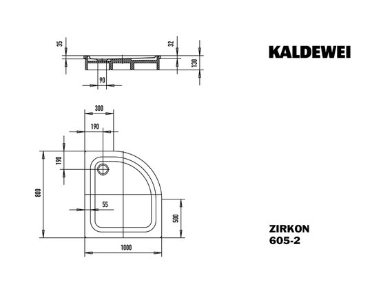 ZIRKON shower tray with tray support in , 3.2cm H x 100cm W x 80cm D in , 2