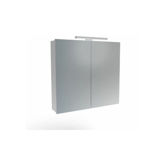 Olympus 2 Door Mirror Cabinet With Led Light - 750mm Wide - Polished Aluminium - OLY075EC - Aluminium - Saneux