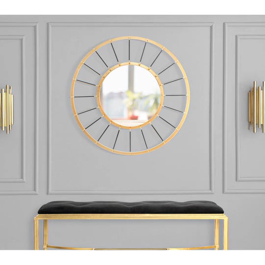 Medan Round Metal Framed Wall Mounted Accent Mirror in Gold