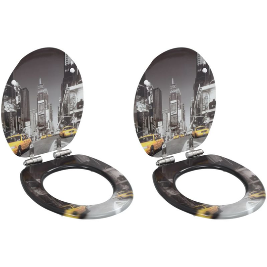 Wc Toilet Seats 2 pcs with Soft Close Lids mdf New York Design VD19758 - Hommoo
