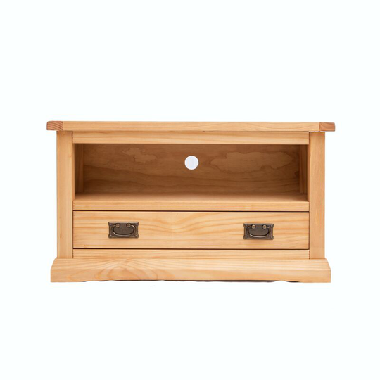 Lucca Waxed 1 Drawer tv Cabinet Brass Drop Handle - Waxed