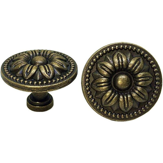 LITZEE 10x Vintage Closet Door Drawer Knobs 35mm Flower Design Brass Kitchen Cabinet Handles, For Dresser and Cabinet, Antique Bronze