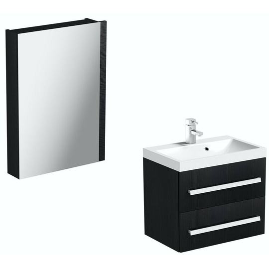 Orchard Wye essen black wall hung vanity unit and basin 600mm with mirror cabinet - Black
