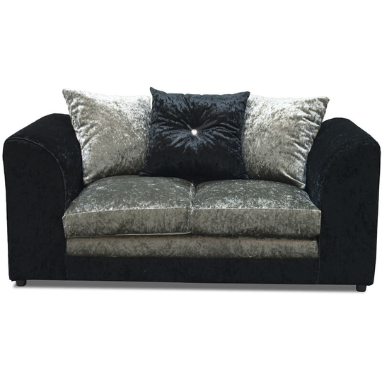 Bella 2 Seater Crushed Velvet Sofa - Black & Silver