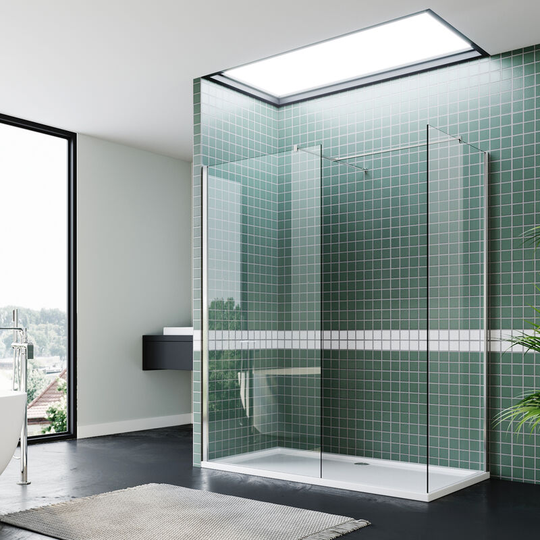 Walk in Shower Door 8mm Tempered Glass Shower Cabin with Side Panel Screen 760mm & 700mm + Shower Tray 1400x800mm + Free Waste Trap Cover - Elegant