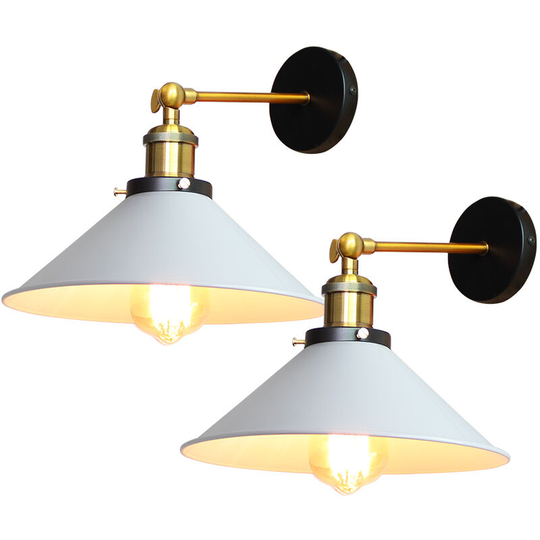 2PCS Vintage E27 Wall Light Industrial Metal Bedroom Bedroom Lighting Ø220mm White - White