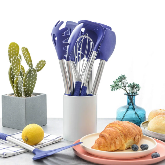 Silicone Cooking Utensil Kitchen Utensil Set: 12 Pieces Kitchen Gadgets For Baking Mixing Non-Stick & Heat Resistance Silicon And Stainless Steel Hand