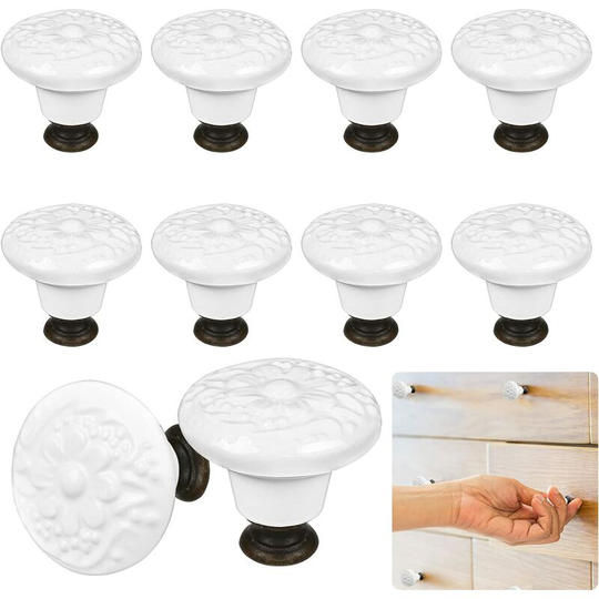 Perlerare - Set of 12 Pcs Cupboard Door Knobs Ceramic Door Knob White Ceramic Drawer Knobs with 2.5cm Screws for Cabinet Door Drawer Door