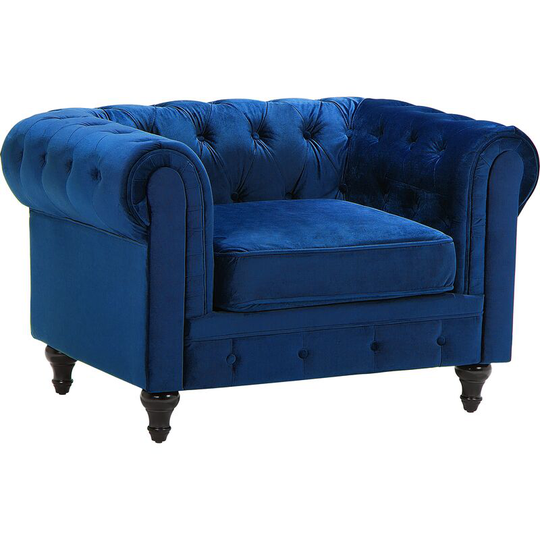 Modern Scroll Velvet Club Chair Tufted Back Navy Blue Chesterfield - Blue