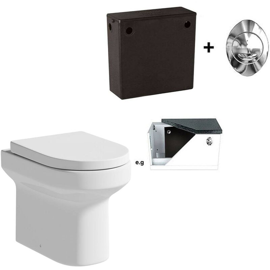 Wharfe rimless back to wall toilet and wrapover soft close toilet seat and concealed cistern with side inlet - White - Orchard