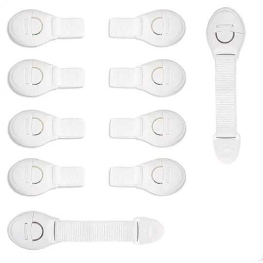 [10 Pack] Child Safety Cupboard Doors, Soft Strip Safety Baby Drawer Safety Locks with Resistant Adhesive for Cabinets, Fridge, Toilet