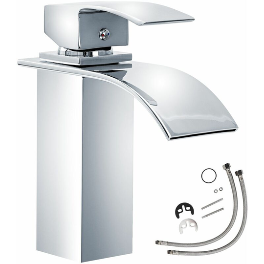 Tectake - Faucet curved waterfall tap - bathroom sink tap, faucet tap, bath and sink tap - grey