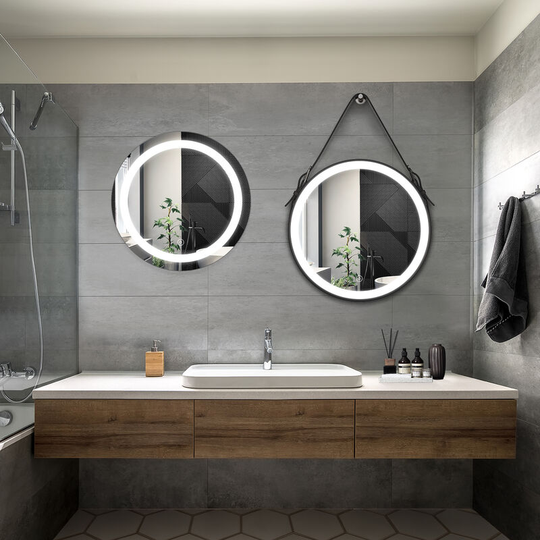 Elegant - Bathroom led Mirror Modern Wall Mounted Round Bathroom Mirror 600x600mm Backlit + 600x600mm Black Frame Both with Demister Pad