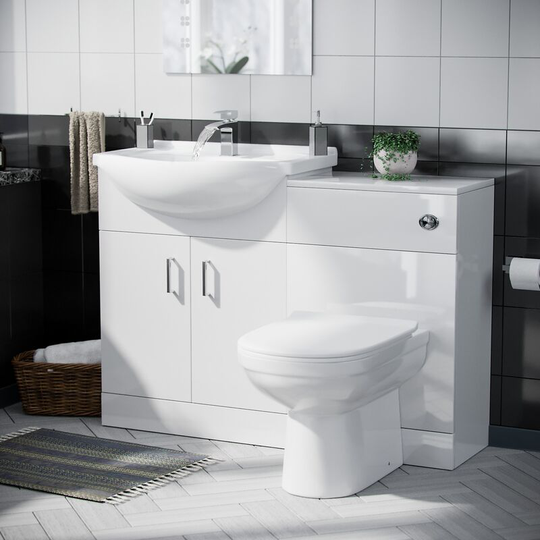 Neshome - Ellen 550mm Vanity Basin Unit, wc Unit, Cistern & Eslo Back To Wall Toilet White