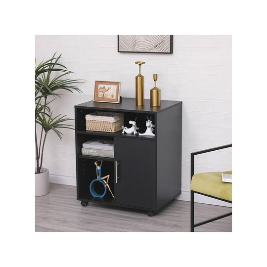 Black wooden Printer cabinet with 2 shelves and 1 Door Filing Cabinet - Short wood Office Storage Cupboard Organiser - Strong and Sturdy Shelving