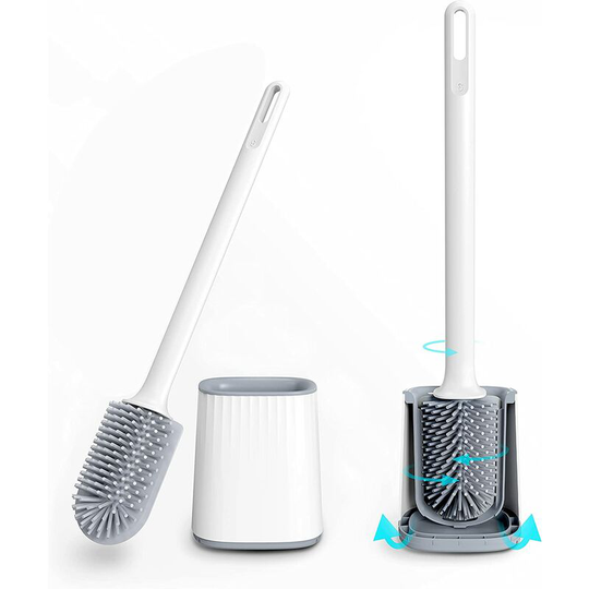 Toilet Brush Silicone Toilet Brush Toilet Brush with Antibacterial Support Wall-hung Toilet Brush for Bathroom and Toilet, White