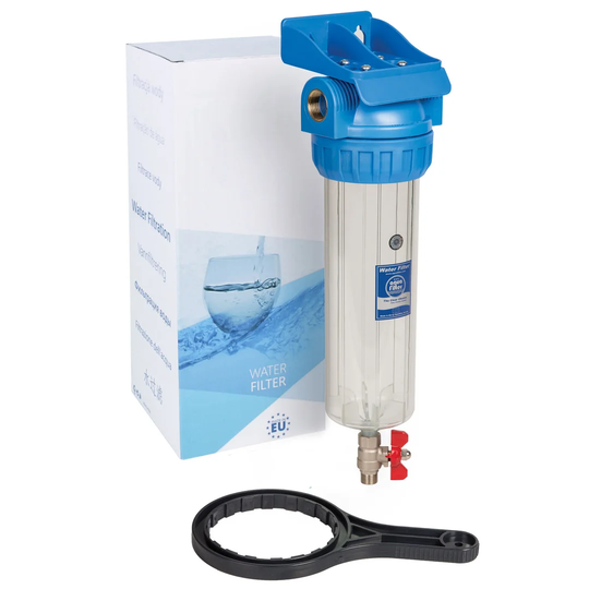 1/2 Inch BSP Inlet Single 10 Inch Long Water Filter Housing Set With Ball Valve
