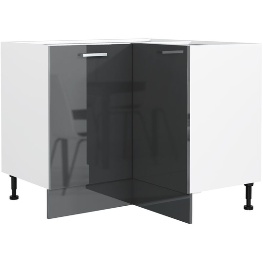 Impact Furniture - Grey Gloss Kitchen Unit Corner Base Cabinet Cupboard l Shape 900 90 x 90 cm Luxe - Grey High Gloss