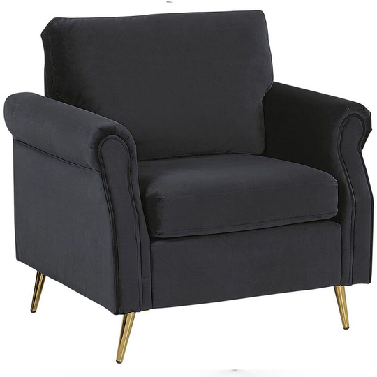 Beliani - Velvet Fabric Armchair Black Upholstery Gold Metal Legs Retro Glam Vietas - Black