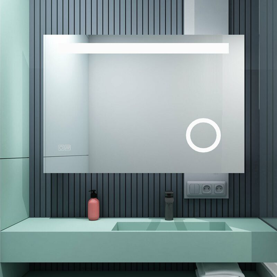 Lisa - 1000x700mm Illuminated led Bathroom Mirror with Shaver Socket 3X magnifier Demister Pad Touch Sensor 3 Color Dimmable Wall Mounted Vertical