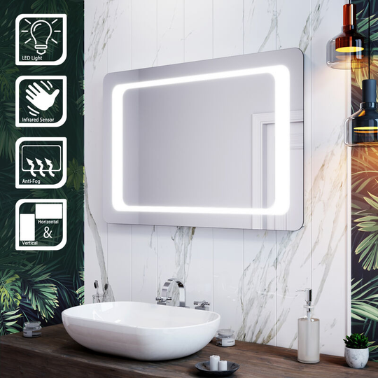 Anti-Fog Mirror Aluminium Framed Illuminated Bathroom Mirror 900x600mm Mirror with Infrared Sensor - Elegant